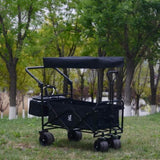 ZUN Collapsible Wagon Heavy Duty Folding Wagon Cart with Removable Canopy, 4" Wide Large All Terrain 65812025