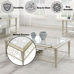 ZUN ACME Zaba Coffee Table, Glass Top & Champagne Finish LV02785