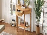 TREXM Farmhouse Half Moon Console Table with Drawer & Shelf - Rustic Accent Table, Sofa Table for N715P383795D