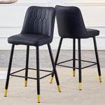 ZUN Modern Black PU Bar Stool - Gold Decorated Legs with Comfortable Resting Beam.Set of 2 W1151P210453