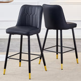 ZUN Modern Black PU Bar Stool - Gold Decorated Legs with Comfortable Resting Beam.Set of 2 W1151P210453