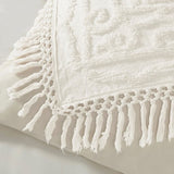 Tufted Cotton Chenille Medallion Fringe Coverlet Mini Set Off-White Full/Queen B03597523