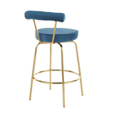 Rhonda Glam Counter Stool in Gold Metal and Blue Velvet by LumiSource - Set of 2 B202P222097