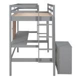 ZUN Twin size Loft Bed with Desk and Writing Board, Wooden Loft Bed with Desk & 2 Drawers Cabinet- Gray 08694176