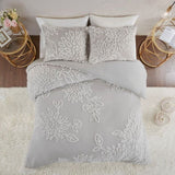 King/Cal King 3 Piece Tufted Cotton Chenille Floral Duvet Cover Set B035129183