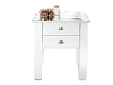 Modern and Contemporary Mirrored 2-Drawers Nightstand Bedside Table Silver 09093710
