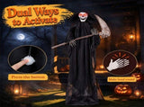 6 FT Life Size Animated Grim Reaper Halloween Prop with Flashing Red Eyes Full Body Wiggle, Sound 98538347