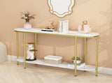 2-Tier Oval Console Table, White Faux Marble Top with Gold Metal Frame, 81910274