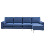 280 *140 *86cm L-Shaped Glossy With Iron Legs 4-Seater Indoor Modular Sofa Blue 39637308