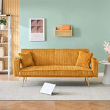 The straight-row white corduroy sofa with throw pillows, featuring a minimalist style, is suitable W1658P251985