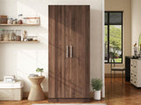 2-Door Wooden Wardrobe Armoire with 3 Storage Shelves, Brown 07725847