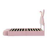 Twin Size Upholstered Platform Bed with Cartoon Ears Shaped Headboard and Light, Pink WF321677AAH
