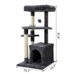 ZUN Double Level Cat Tree Stand House Furniture Kittens Activity Tower Posts Kitty Pet Play House - dark W2181P190598