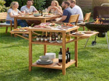 Acacia Wood Outdoor Grill Table with Drop Leaf, BBQ Prep Station with Faux Marble Resin Top 56831877