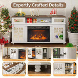 White Media Console with Mirror Doors - 60" TV Stand for 23" Fireplace, 2 Doors, 2 Drawers & 27312652
