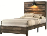 ZUN 1pc Rustic Style Butcher Block Finish Weathered Brown Finish Full Size Bed w/ Lamp Wooden Bedroom B011P230853