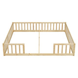 Double Twin Floor Bed with Fence, Guardrails, without door, Natural W504P143287