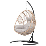 ZUN Outdoor Indoor Swing Egg Chair Natural color wicker with beige cushion 19422948