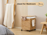 Laundry Hamper with Lid and Wheels, Woven Natural Water Hyacinth Rolling Laundry Hamper 86545977