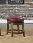 ZUN Round Swivel Stools Set of 2, Red Faux Leather 360-degree Swivel Seat Nailhead Trim Solid Wood Frame B011P201576