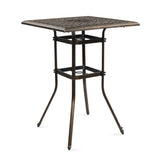 ZUN Patio Bar Height Table, All-Weather Cast Aluminium Square Bar Bistro Table with 2" Umbrella Hole, 72740322