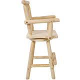 Rustic Bar Stool - Fir Wood Construction, Chair with Footrest,Wide Armrest, Rustic Kitchen Stool, W465P221175