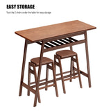 ZUN 3 PCS Pub Dining Set Retro Bar Table Rubber Wood Stackable Backless High Stool for 2 with Shelf and W69165658