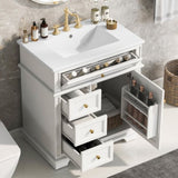 30" Bathroom Vanity with Sink, One Tip-out Drawer, Three Drawers, Door Shelf, Soft Closing Door, N759P227429K