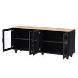 ZUN ON-TREND Farmhouse TV Stand with Tempered Glass Doors for TVs Up to 70", Versatile Sideboard with N721P206052B