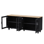 ZUN Farmhouse TV Stand with Tempered Glass Doors for TVs Up to 70", Versatile Sideboard with Adjustable 78698891