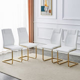 Modern dining chairs, dining room chairs, and golden leg cushioned chairs made of artificial W1151107095