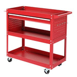 ZUN 3-Tier Rolling Tool Cart, Metal Heavy Duty Utility Cart on Wheels with Pegboard & Drawer & 4 Hooks, 30369221