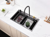Waterfall Kitchen Sink, Stainless Steel Single Bowl in Black, Multifunctional Workstation with 55656405