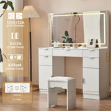 ZUN Dressing table set with LED mirror and 3 lighting modes, dressing table with 5 drawers and 2 96670198