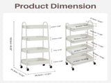 Utility Rolling Cart, 4Tier Slim Storage Design, Metal, Lockable Wheels, White 43694820