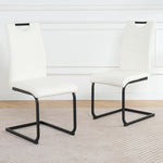 ZUN Modern White PU dining chair living room chair upholstered chair, black metal chair leg design, W210P199091