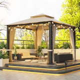 ZUN 10*10 FT Softtop Metal Gazebo with Mosquito Net&Sunshade Curtains,Sturdy Heavy Duty Double Roof W2259P147363