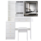 37" Middle Size Left Bedside Cabinet Vanity Table Cushioned Stool Dresser Set, 2 AC2 USB Socket, W936P224319
