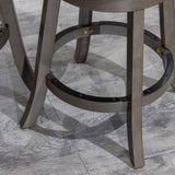 24" Counter Height Slat Back Swivel Stool, Weathered Gray Finish, French Gray Leather Seat B04660700