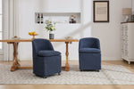 ZUN 058-Set of 2 Chenille Fabric Dining Chairs With Universal Wheels,Blue W527P242553