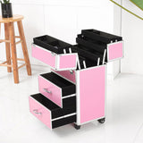 4 Tier Lockable Cosmetic Makeup Train Case with Extendable Trays Pink 80010757