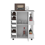 ZUN Lothian Bar Cart with Casters, 2-Side Storage Shelves and 6-Wine Bottle Rack B200P188869