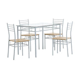 ZUN [110 x 70 x 76cm] Iron Glass Dining Table and Chairs Silver One Table and Four Chairs MDF Cushion 95820991