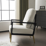 Modern Low Back White Upholstered Accent Armchair with Gold Metal Legs & Rubberwood Frame, Chic Wide N817P237961W