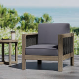 Outdoor Acacia Wood Club Chair with Wicker Accents, Gray Mixed Gray Brown, 30.25"D x 27.5"W x 68942.00DGRY