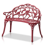 ZUN Outdoor Cast Aluminum Patio Bench, Porch Bench Chair with Curved Legs Rose Pattern, Red 57565215