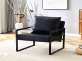Set of 1 Classic Black PU Leather and Metal Frame Sofa -Ergonomically designed, a perfect blend of W3875P378628