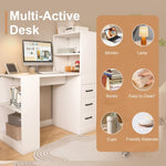 ZUN White Computer Desk with 4-in-1 Socket, the Desk with 3 Slide Drawers and 4 Storage Levels, the 04862487