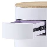 White High Gloss and Natural 1-drawer Drum Nightstand B062P185684