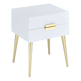 White and Gold Side Table with 2 Drawer B062P181392